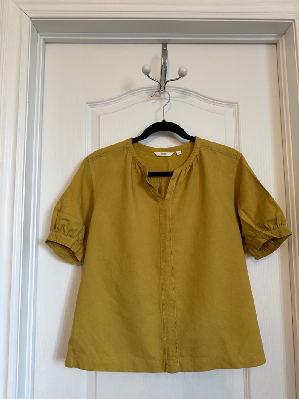 Uniqlo Mustard Yellow Split Neck Short Sleeve Top